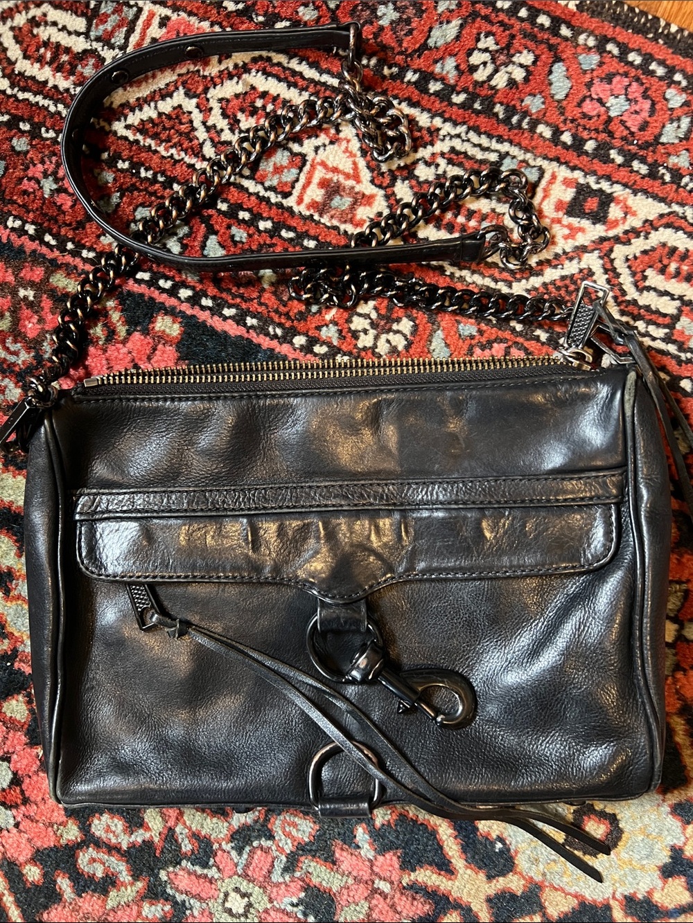 Rebecca Minkoff Black Leather Crossbody with Chain Strap